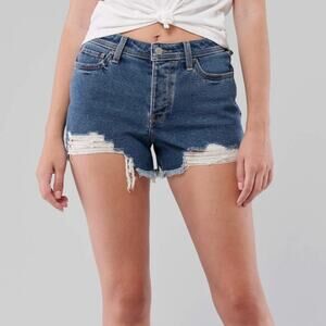 HOLLISTER Vintage Stretch Medium‎ Wash High-Rise Button Fly Mom Shorts Size 25